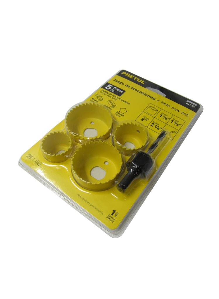 Broca Sierra Copa Cerraduras Acero AL Carbon Juego X 4 Sierra Copa 1.1/4″ – 2 1/8″ + 1 Mandril Truper 23550 Pretul 23550