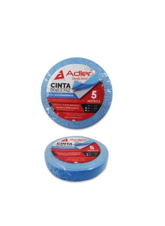 Cinta Adhesiva Azul Doble Faz 1/2″ X 5 MTS Adler Ue10