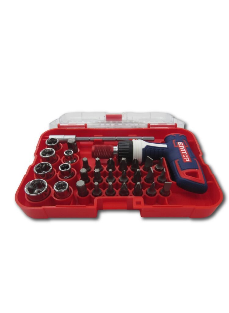 Juego De Copas, Puntas Y Ratche Peq. X 31 Piezas Estuche Rojo Emtop Ebst03102