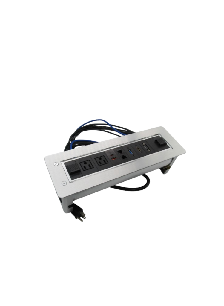 M/toma 7 Servicios 1875w Incrustar Girat. Mesa Juntas. 2 Tomas 120v/usba + Usb En C / Telef + V Y D /usb /hdmi/vga . Emisor Fotoelect. Detector Fotoelect Y Boton De Oper. Miletto Negro Rect 37×12 CMTS Mt Mtes2/usb/cp